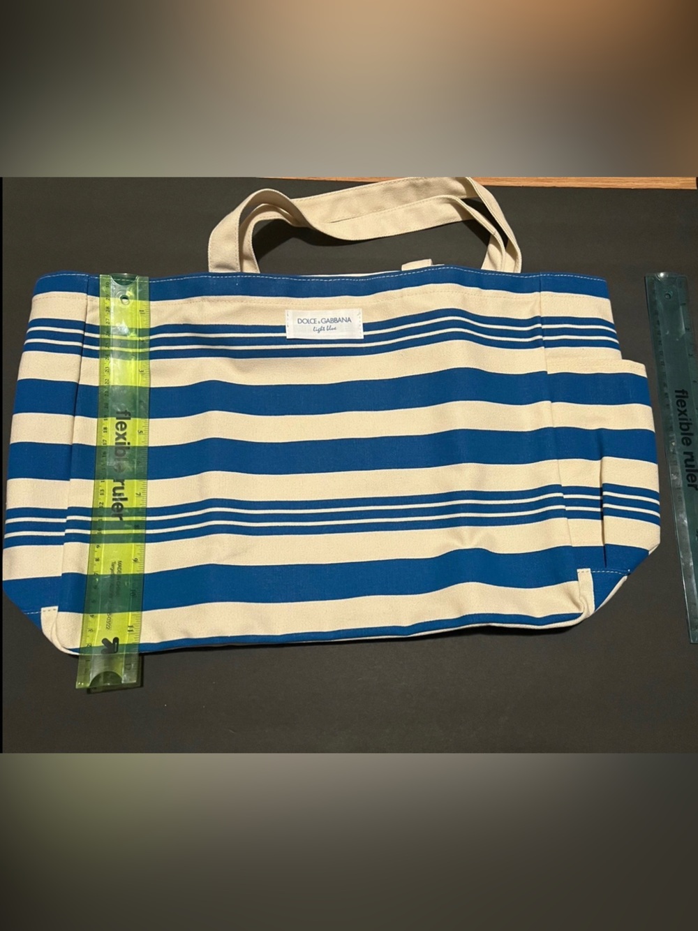 Dolce & Gabbana Cream and Blue Striped Canvas Tote
